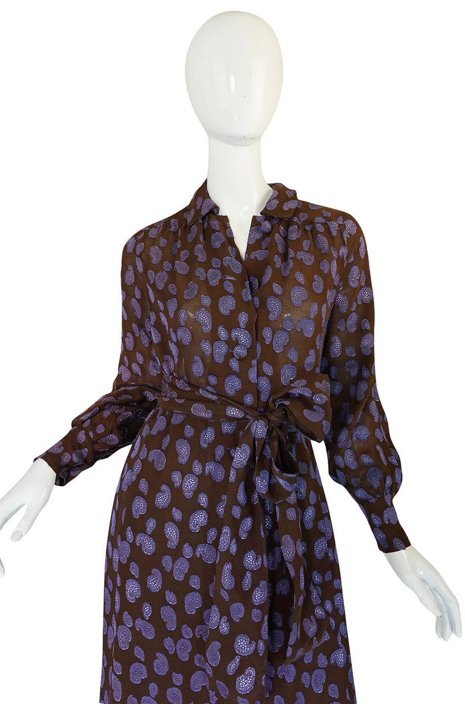 1970s Givenchy Purple & Chocolate Silk Applique Dress