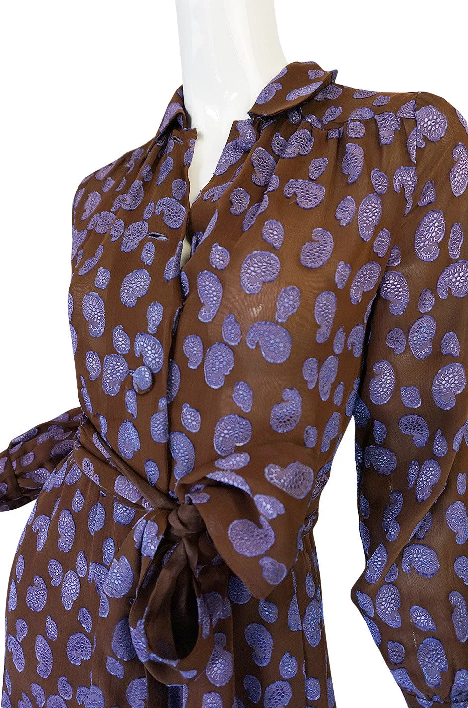 1970s Givenchy Purple & Chocolate Silk Applique Dress