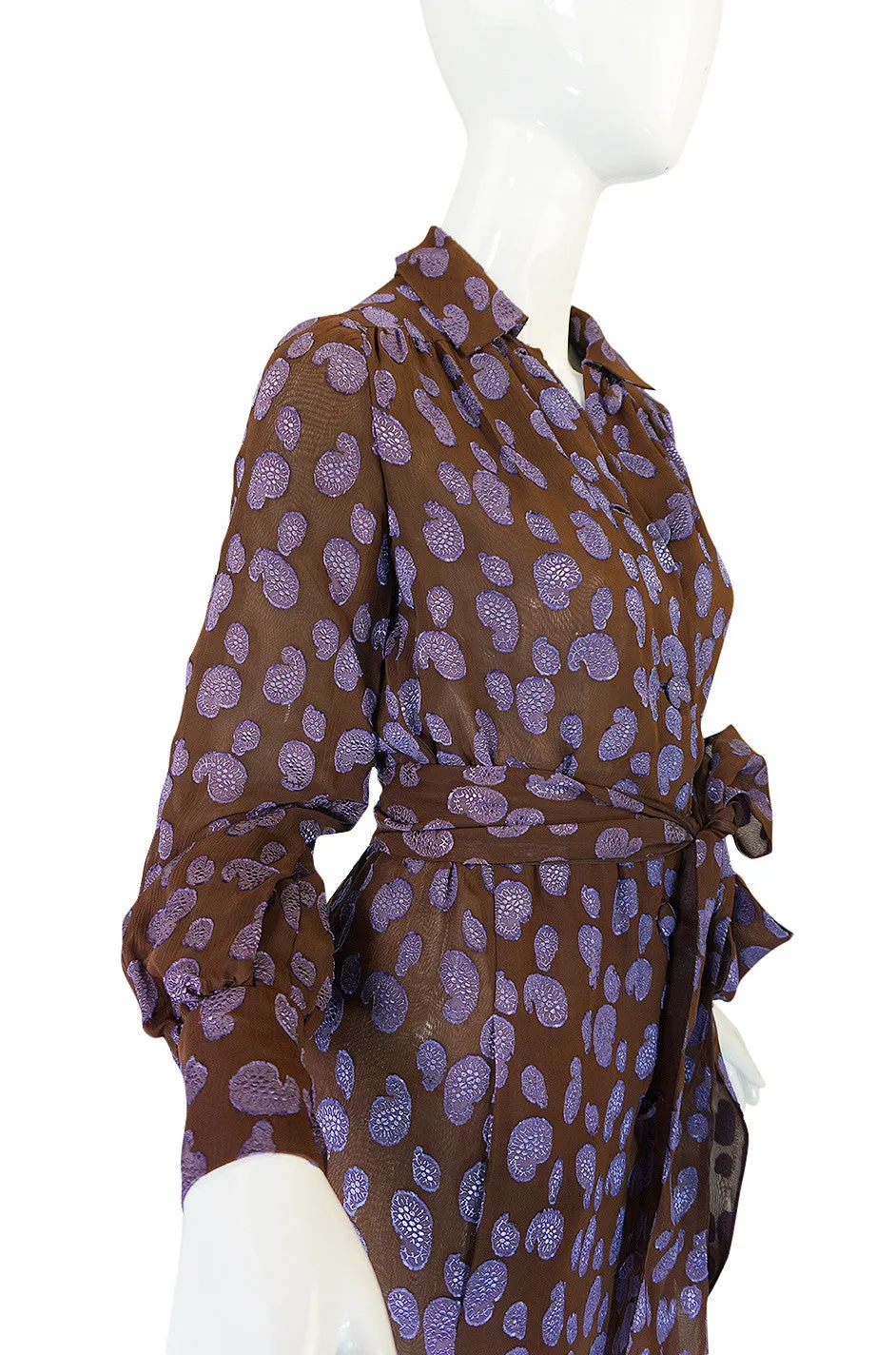 1970s Givenchy Purple & Chocolate Silk Applique Dress