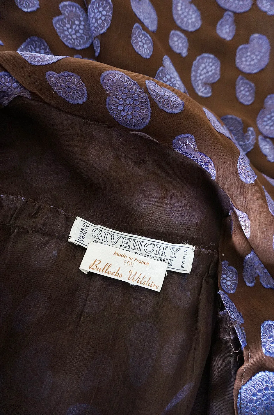 1970s Givenchy Purple & Chocolate Silk Applique Dress