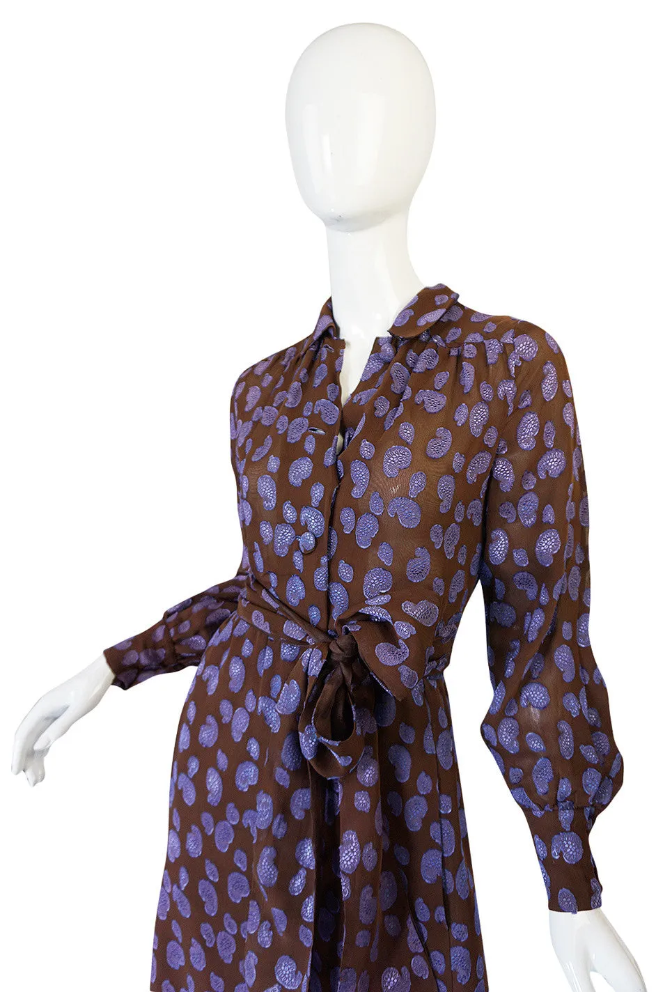 1970s Givenchy Purple & Chocolate Silk Applique Dress