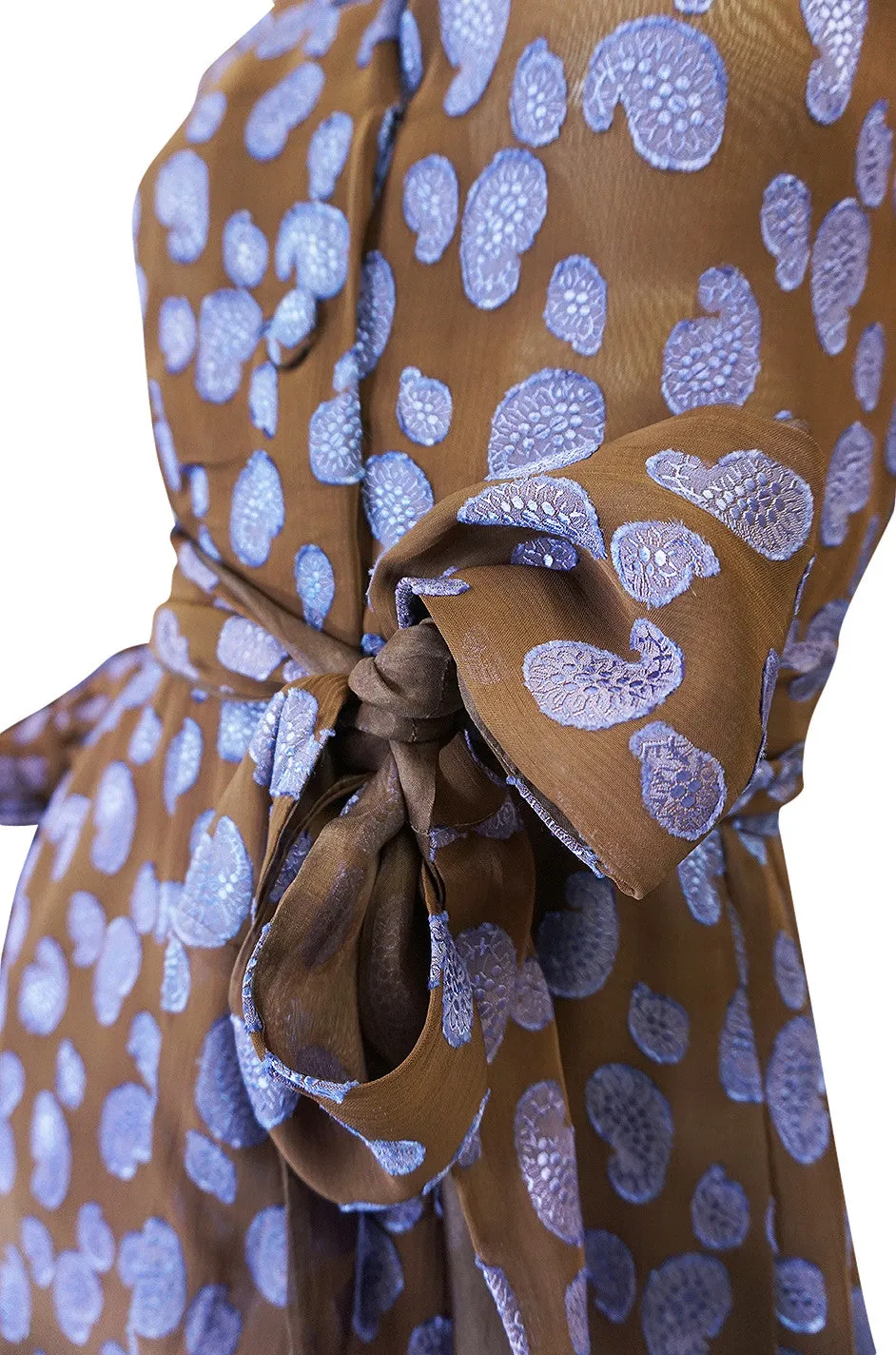 1970s Givenchy Purple & Chocolate Silk Applique Dress