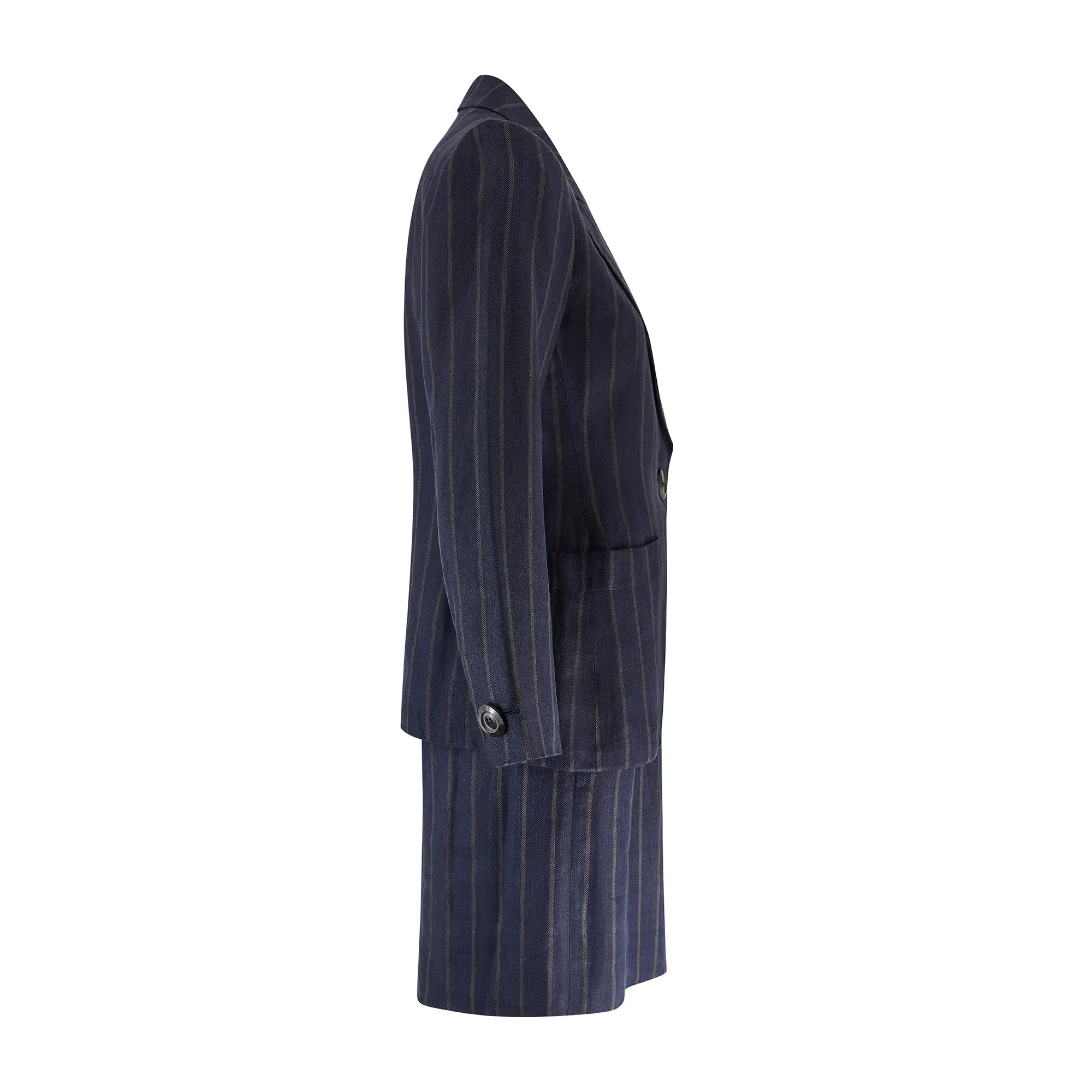 1999 Runway Alber Elbaz for Saint Laurent Navy Pinstripe Skirt Suit
