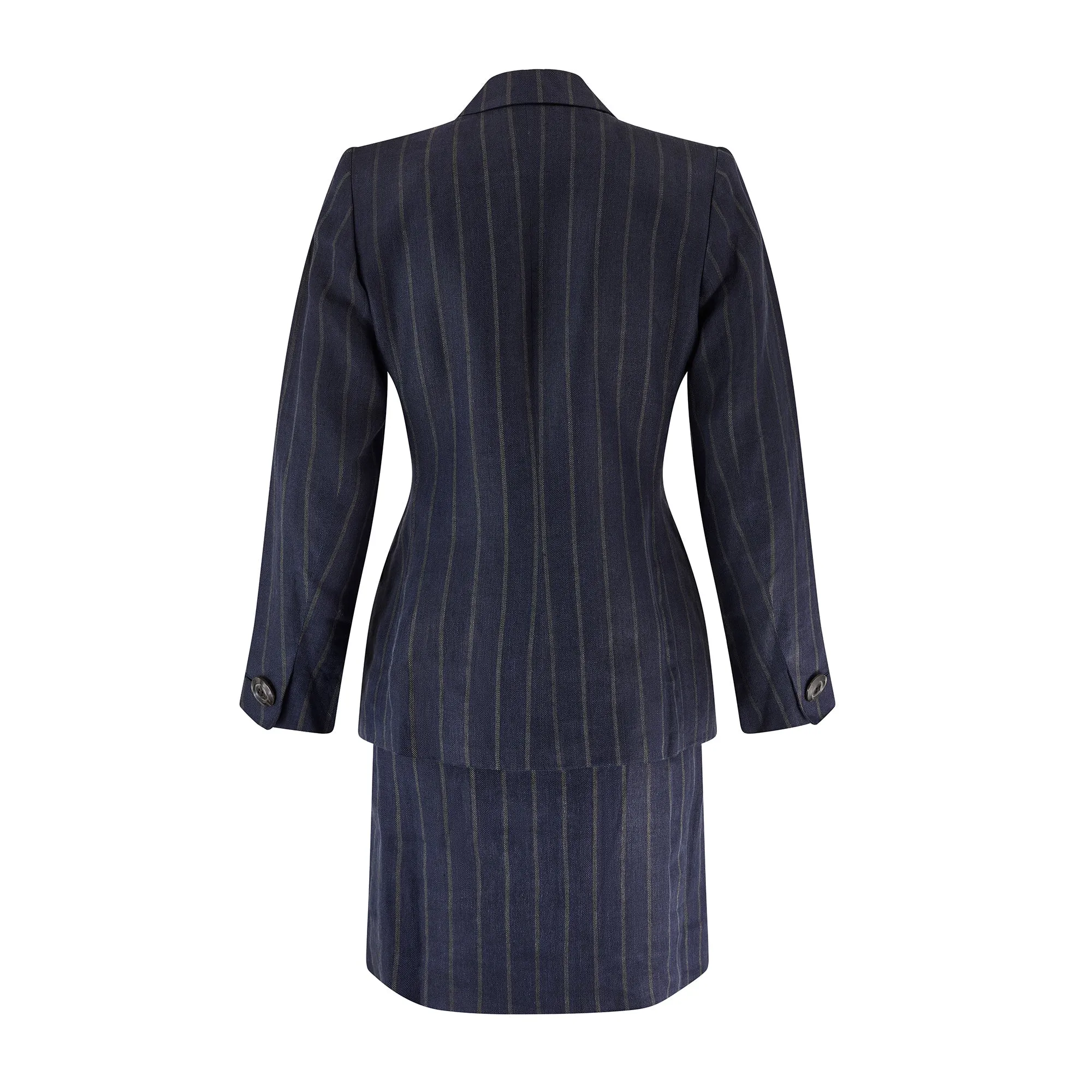 2000 Runway Alber Elbaz for Saint Laurent Navy Pinstripe Skirt Suit