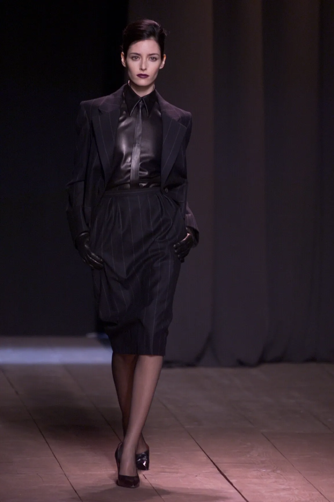 2000 Runway Alber Elbaz for Saint Laurent Navy Pinstripe Skirt Suit