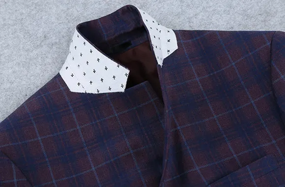 (48S) Slim Fit Blazer Glen Plaid in Blue