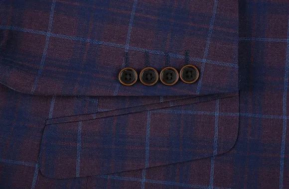 (48S) Slim Fit Blazer Glen Plaid in Blue