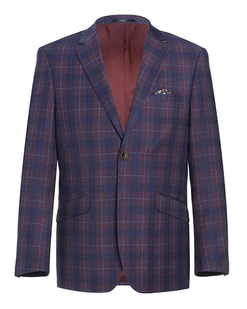 (48S) Slim Fit Blazer Glen Plaid in Blue