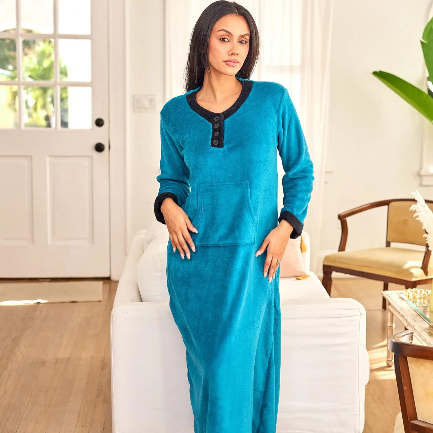 Alexander Del Rossa Fleece Nightgowns for Women Long Sleeve, Womens Nightgowns Long Sleeve - Solid and Flannel Plaid