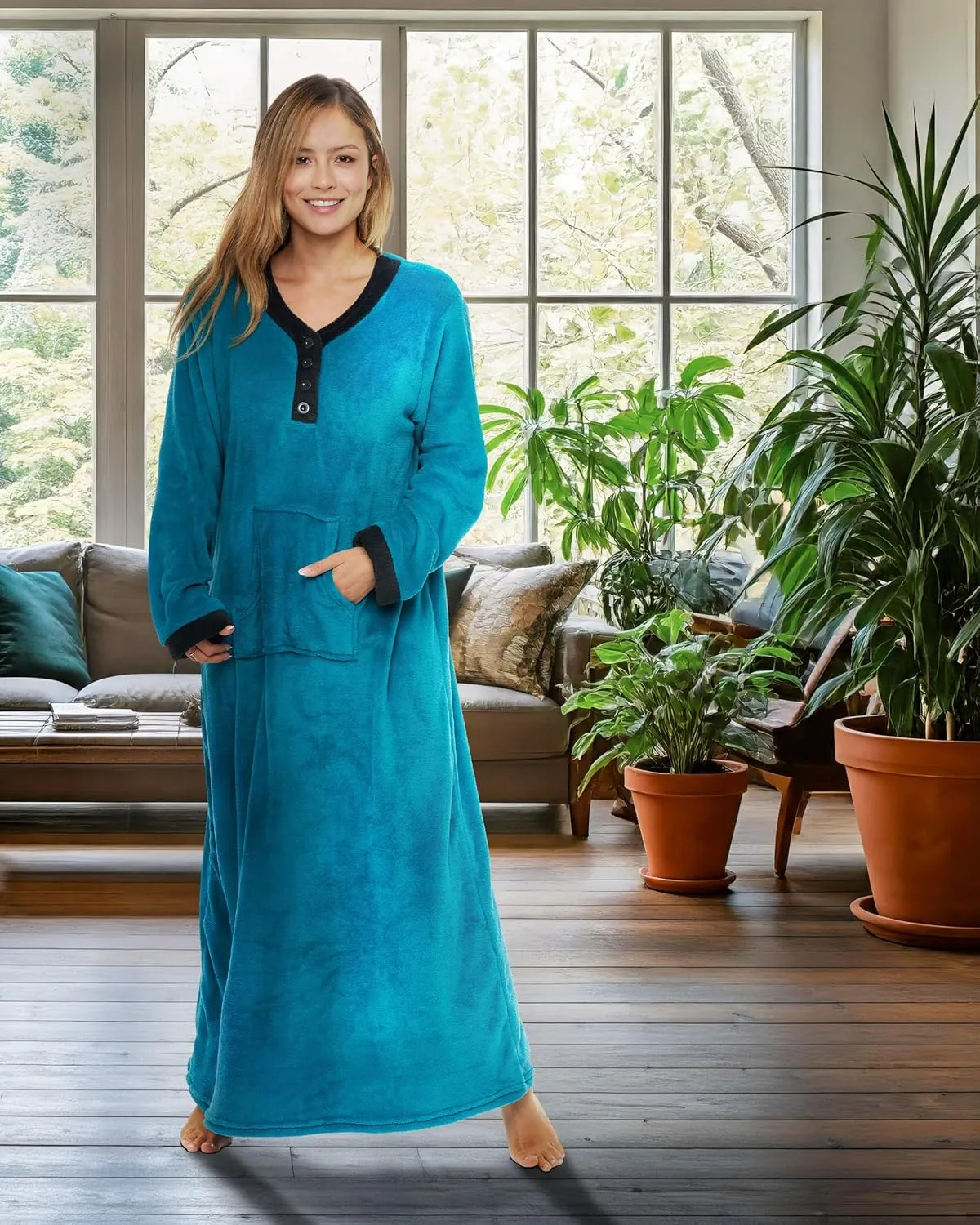 Alexander Del Rossa Fleece Nightgowns for Women Long Sleeve, Womens Nightgowns Long Sleeve - Solid and Flannel Plaid