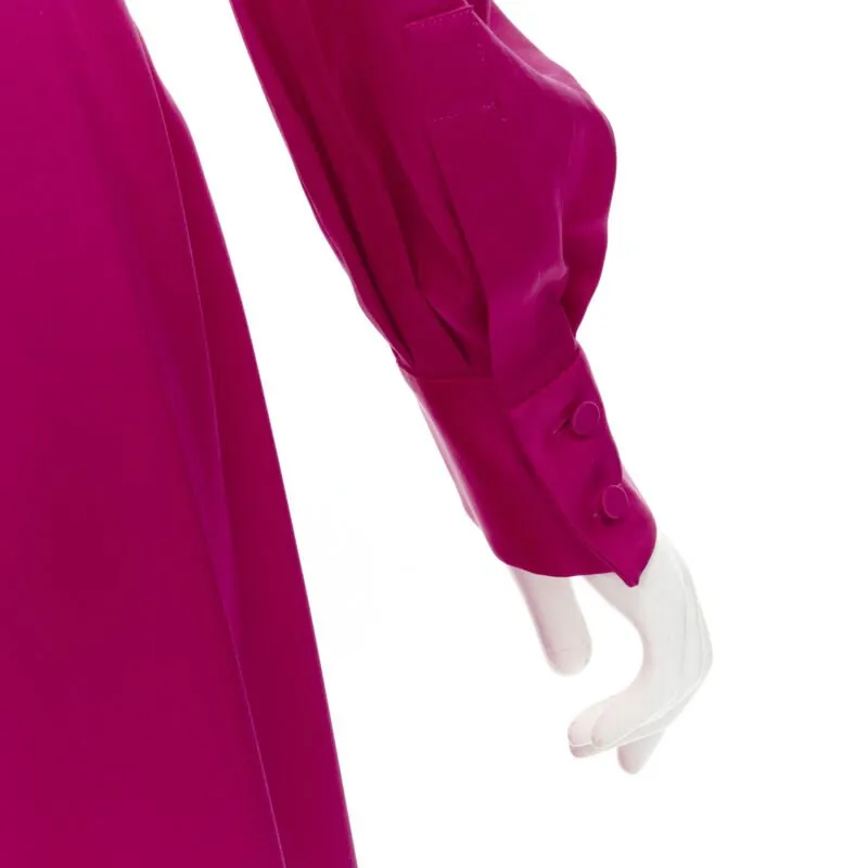 ALEXANDER MCQUEEN 2019 pink silk puff sleeves pussy bow draped skirt dress IT42