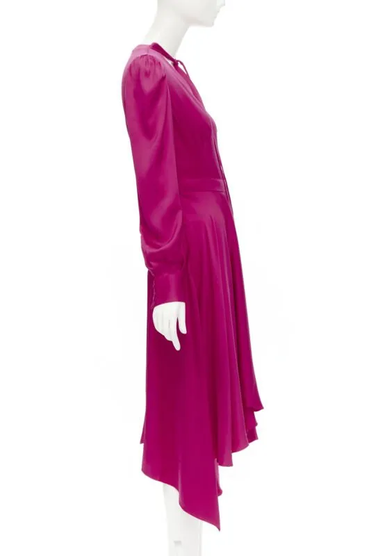 ALEXANDER MCQUEEN 2019 pink silk puff sleeves pussy bow draped skirt dress IT42
