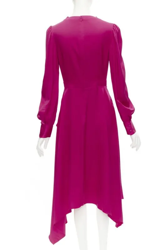 ALEXANDER MCQUEEN 2019 pink silk puff sleeves pussy bow draped skirt dress IT42