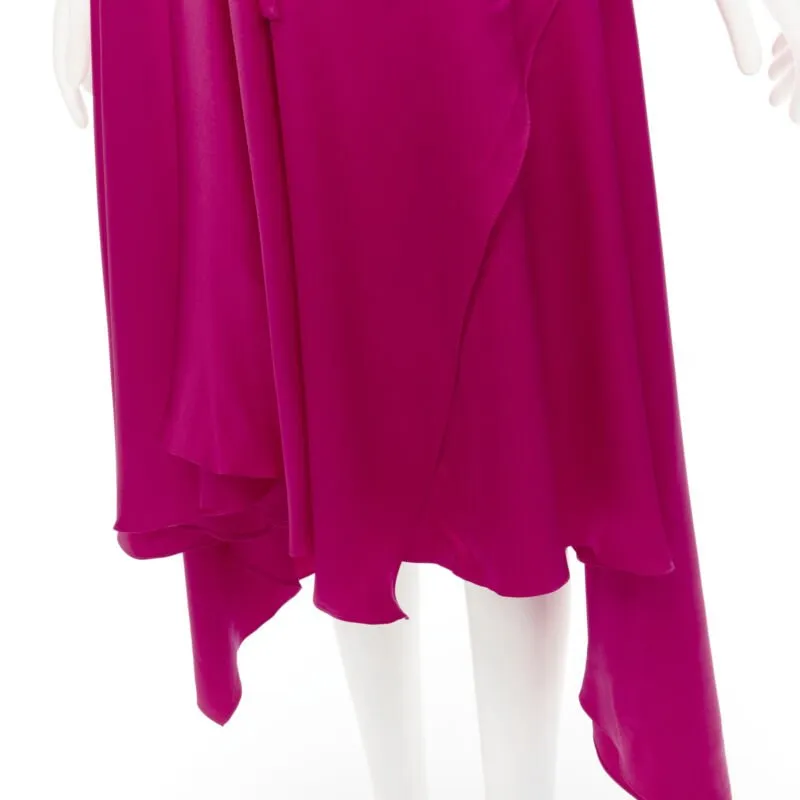 ALEXANDER MCQUEEN 2019 pink silk puff sleeves pussy bow draped skirt dress IT42