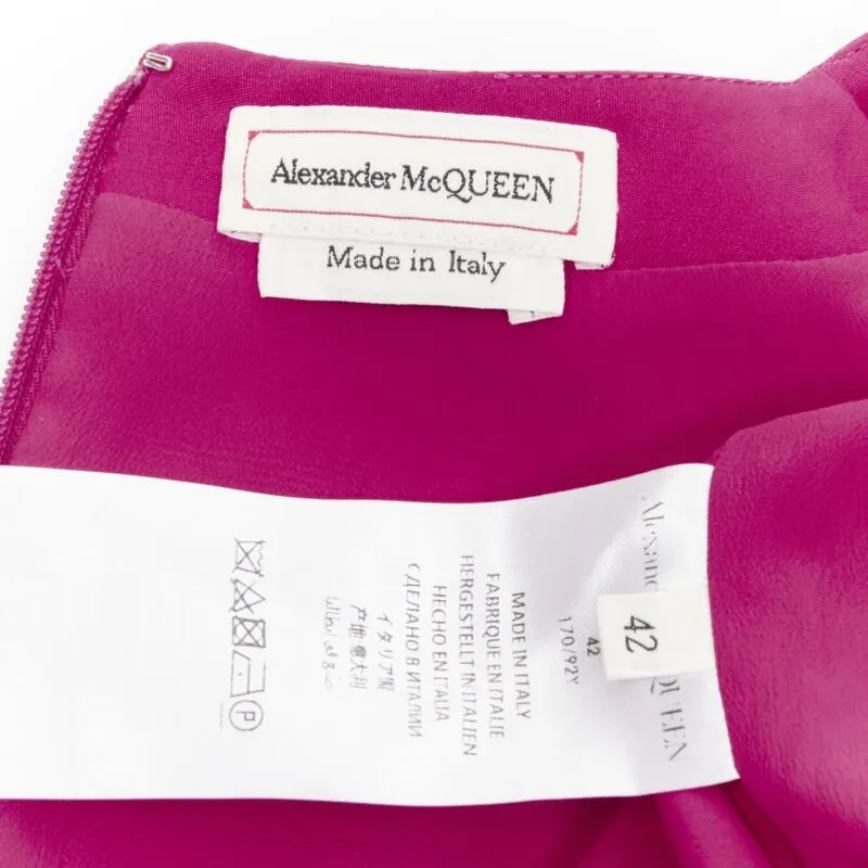 ALEXANDER MCQUEEN 2019 pink silk puff sleeves pussy bow draped skirt dress IT42