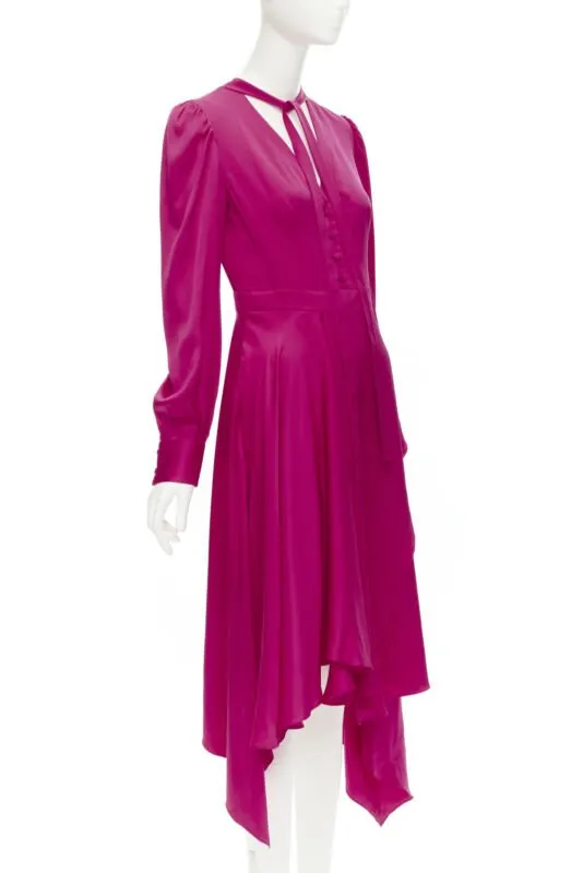ALEXANDER MCQUEEN 2019 pink silk puff sleeves pussy bow draped skirt dress IT42