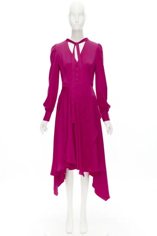 ALEXANDER MCQUEEN 2019 pink silk puff sleeves pussy bow draped skirt dress IT42