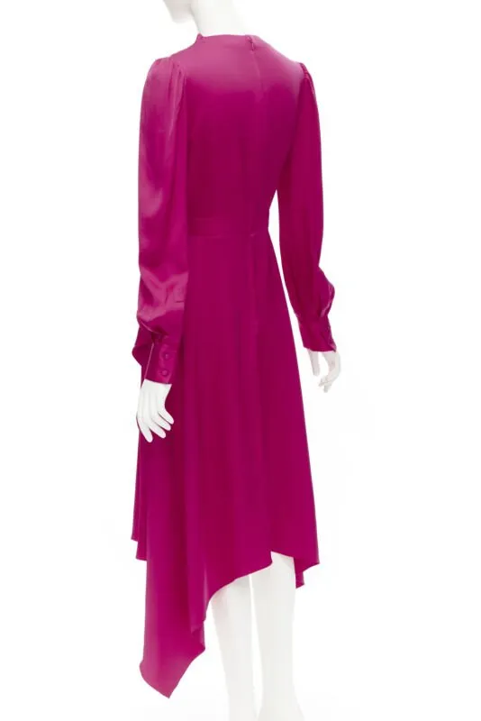 ALEXANDER MCQUEEN 2019 pink silk puff sleeves pussy bow draped skirt dress IT42