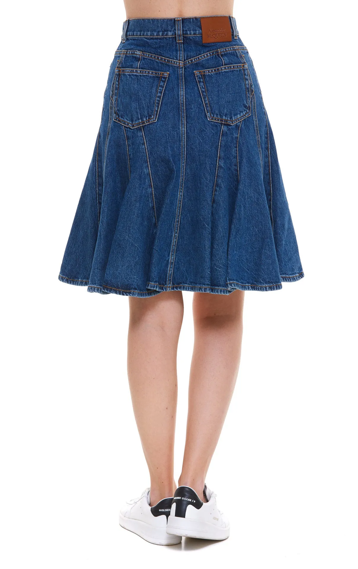 Alexander McQueen Asymmetric Pleated Denim Skirt