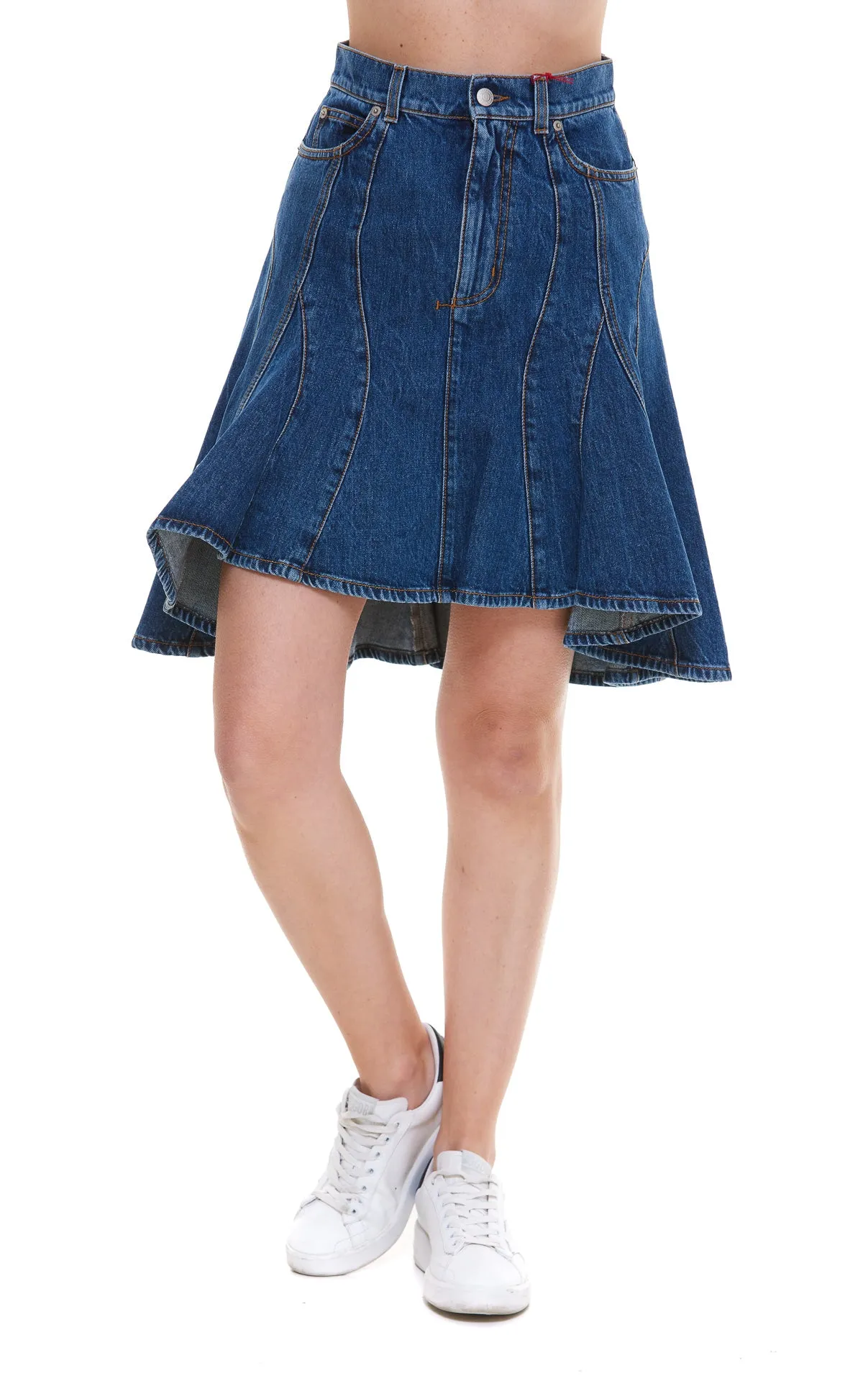 Alexander McQueen Asymmetric Pleated Denim Skirt