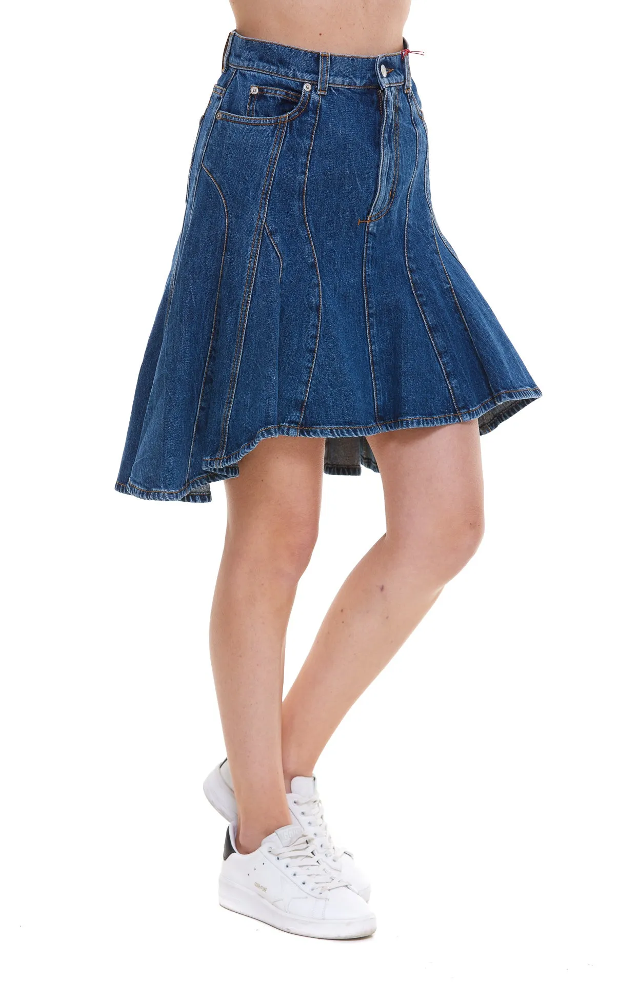 Alexander McQueen Asymmetric Pleated Denim Skirt