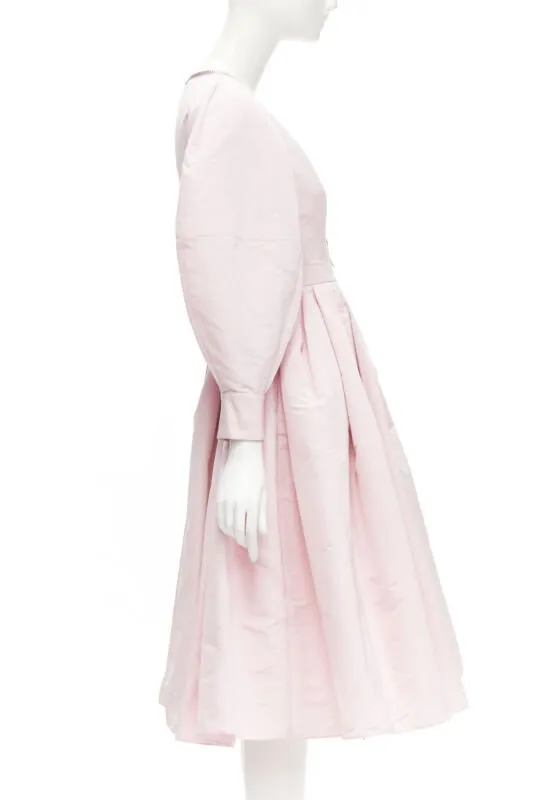 ALEXANDER MCQUEEN faille light pink ballon sleeve technical dress IT38 XS