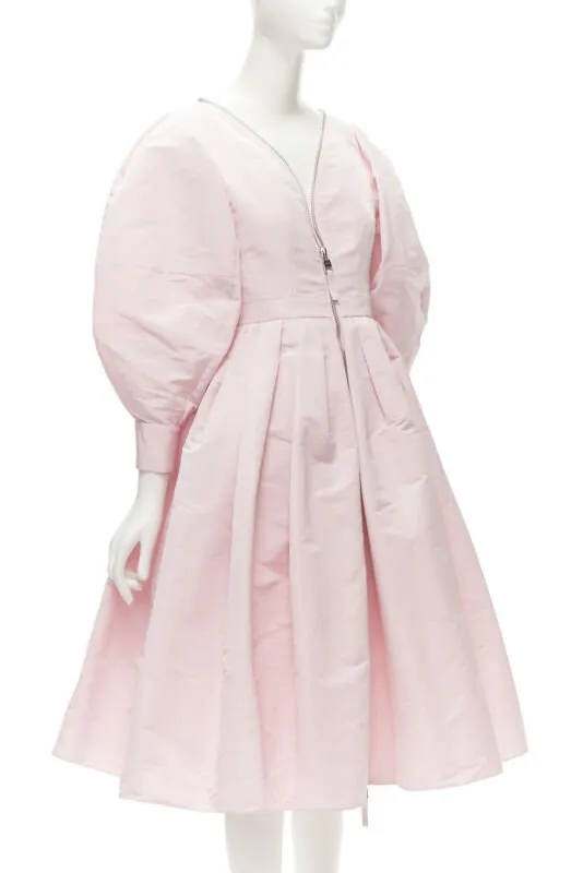 ALEXANDER MCQUEEN faille light pink ballon sleeve technical dress IT38 XS