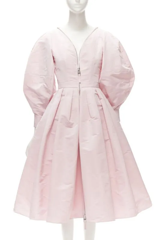 ALEXANDER MCQUEEN faille light pink ballon sleeve technical dress IT38 XS