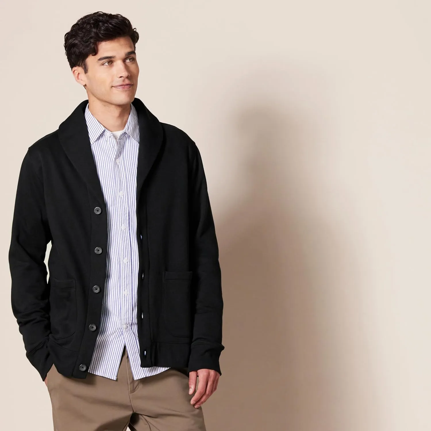 Amazon Essentials Men's Long-Sleeve Fleece Shawl-Collar Cardigan