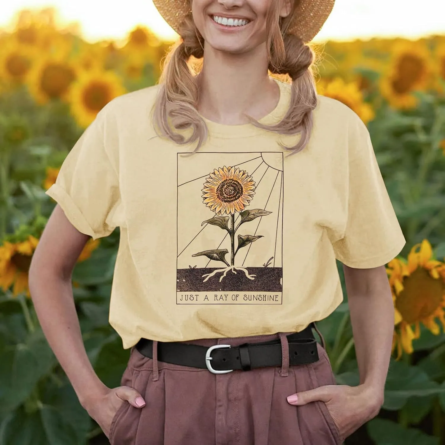 Anbech Womens Dandelion Graphic T-Shirts Teen Girls Cute Sunflower Print Casual Tee Tops
