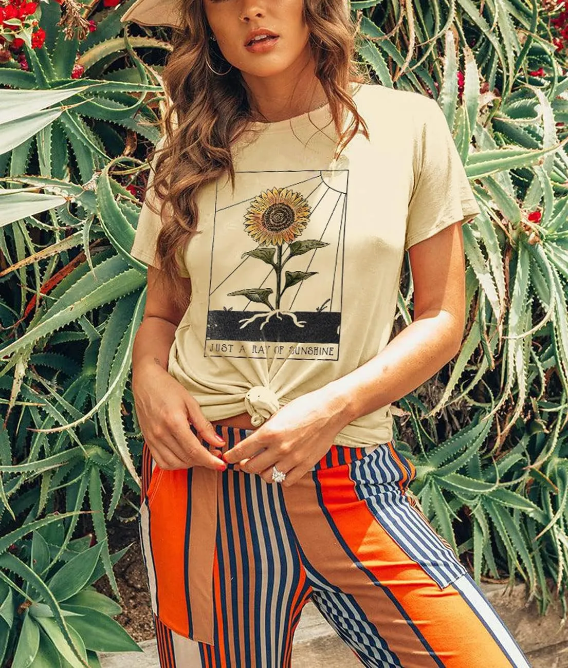 Anbech Womens Dandelion Graphic T-Shirts Teen Girls Cute Sunflower Print Casual Tee Tops