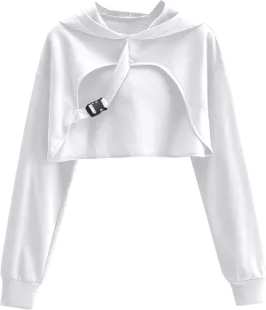 Avanova Women Cut Out Shrug Cropped Hoodie Sweatshirt Loose Super Crop Top