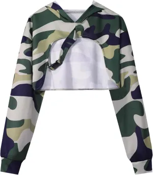 Avanova Women Cut Out Shrug Cropped Hoodie Sweatshirt Loose Super Crop Top