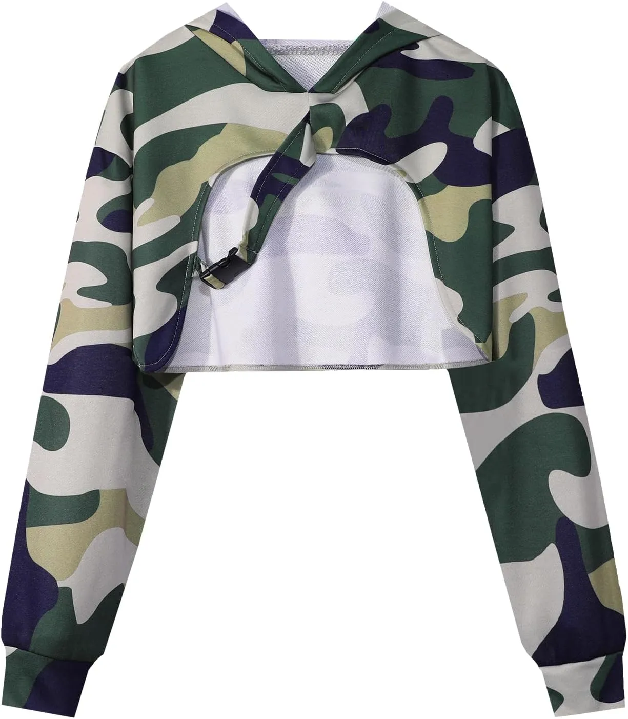 Avanova Women Cut Out Shrug Cropped Hoodie Sweatshirt Loose Super Crop Top