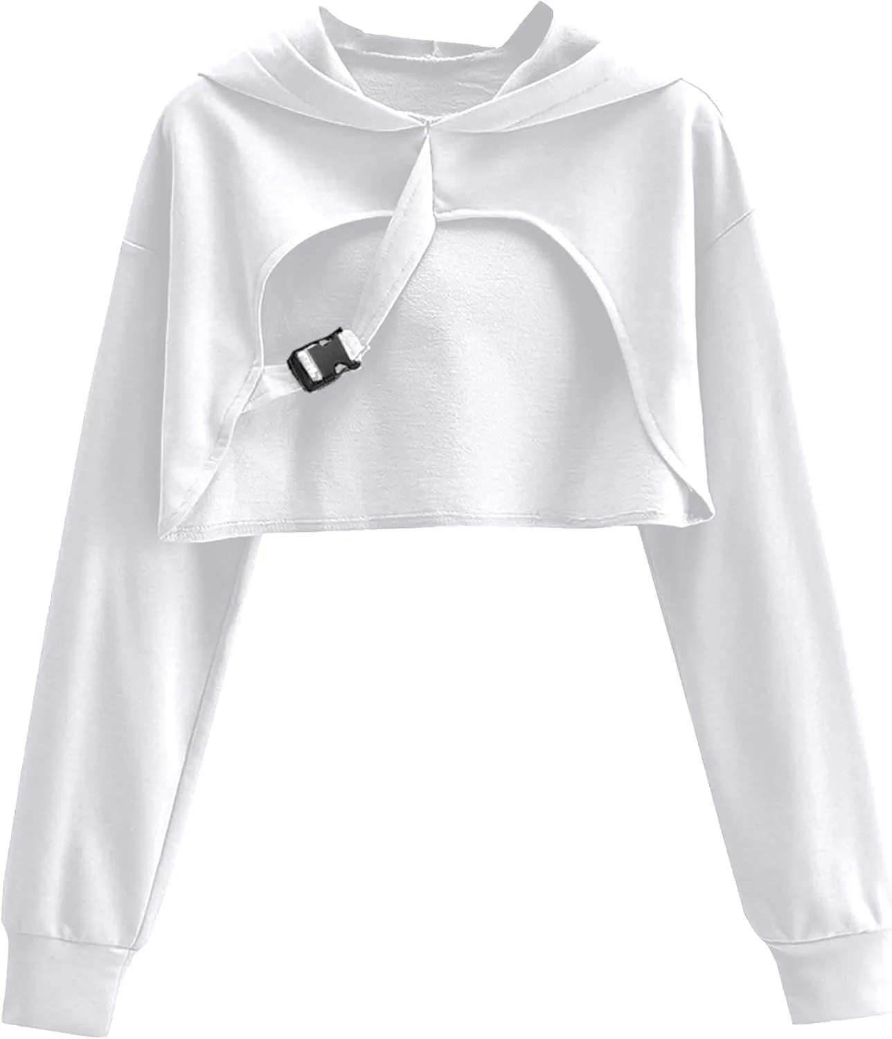 Avanova Women Cut Out Shrug Cropped Hoodie Sweatshirt Loose Super Crop Top