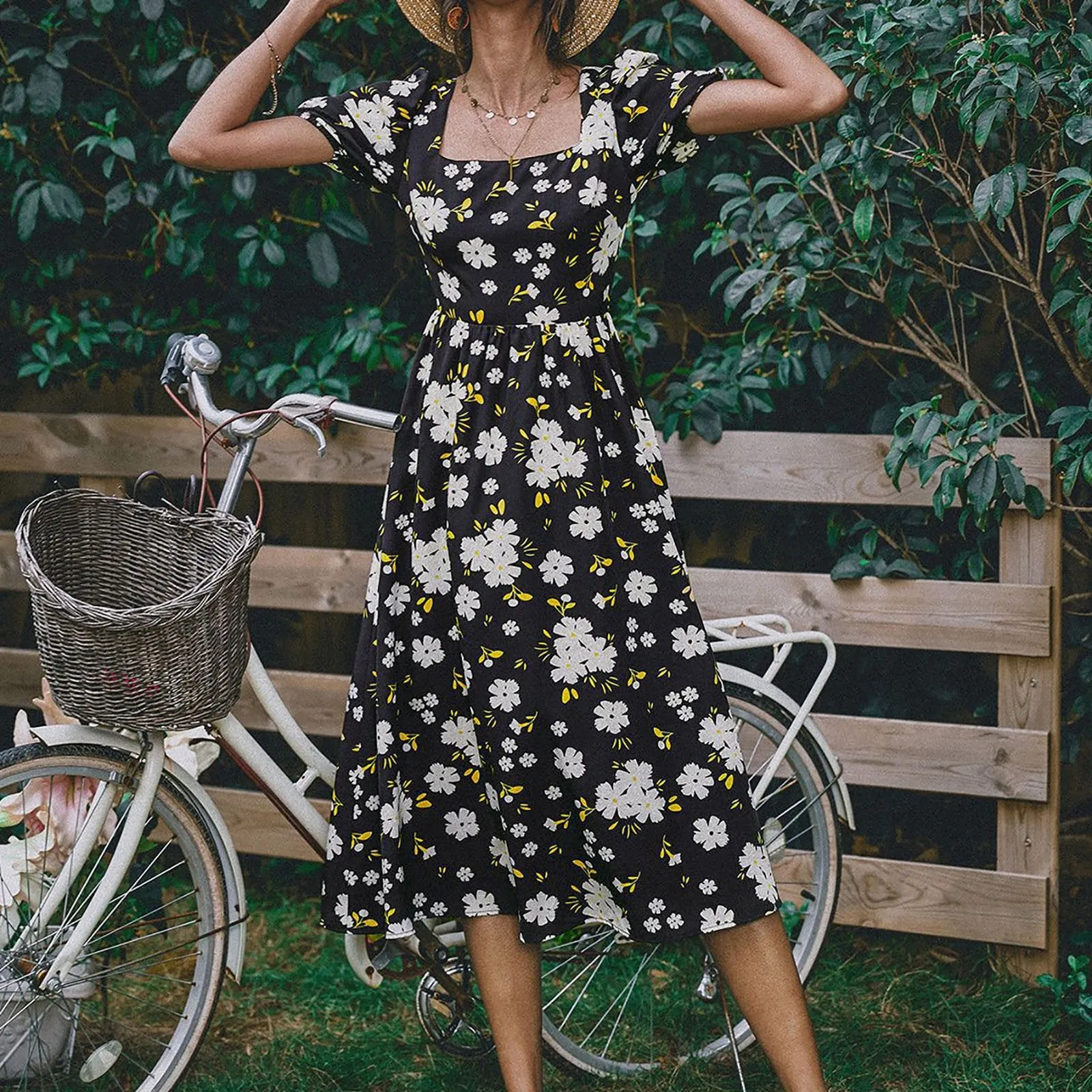 Backless Floral Midi Dress