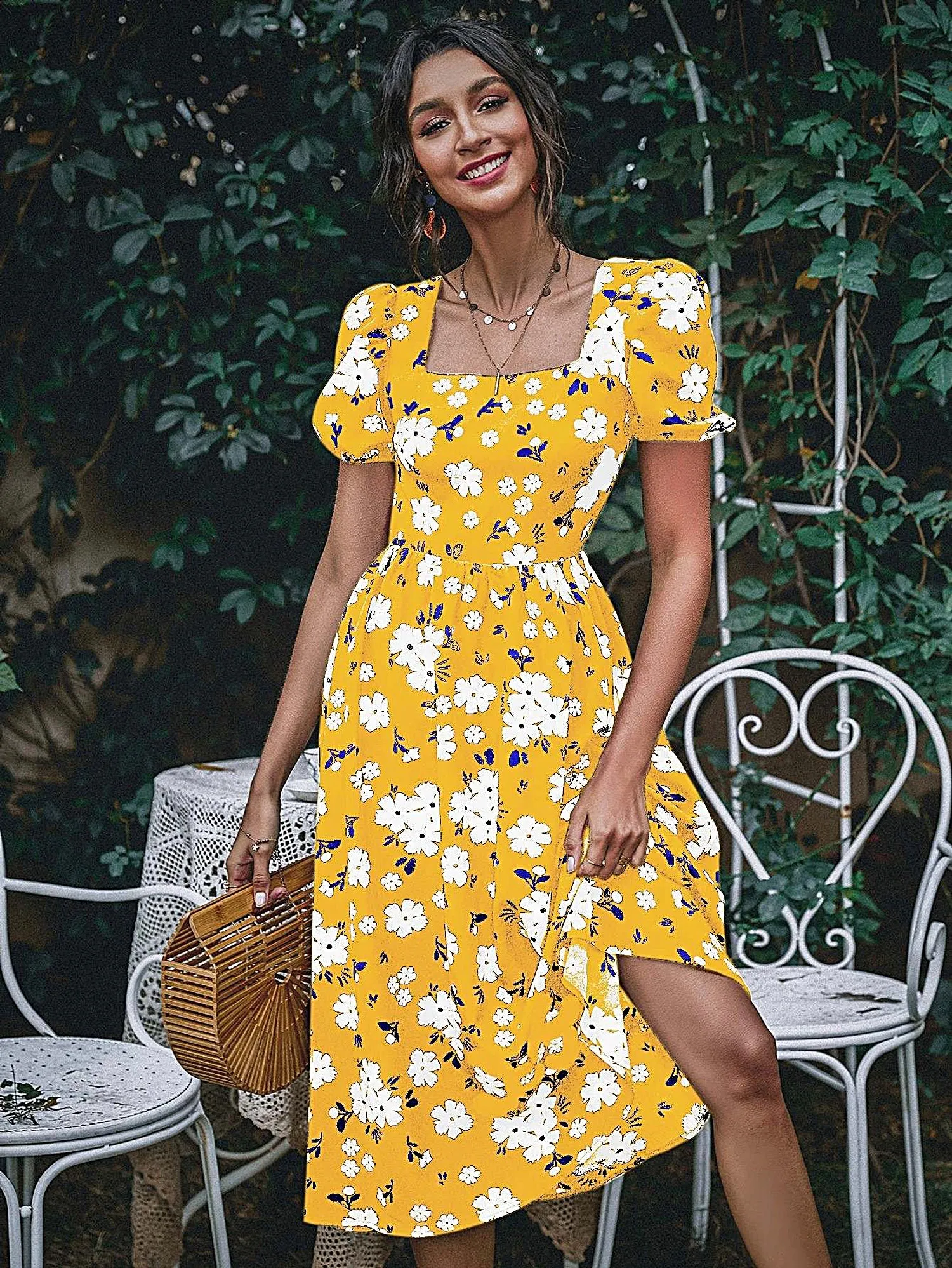 Backless Floral Midi Dress