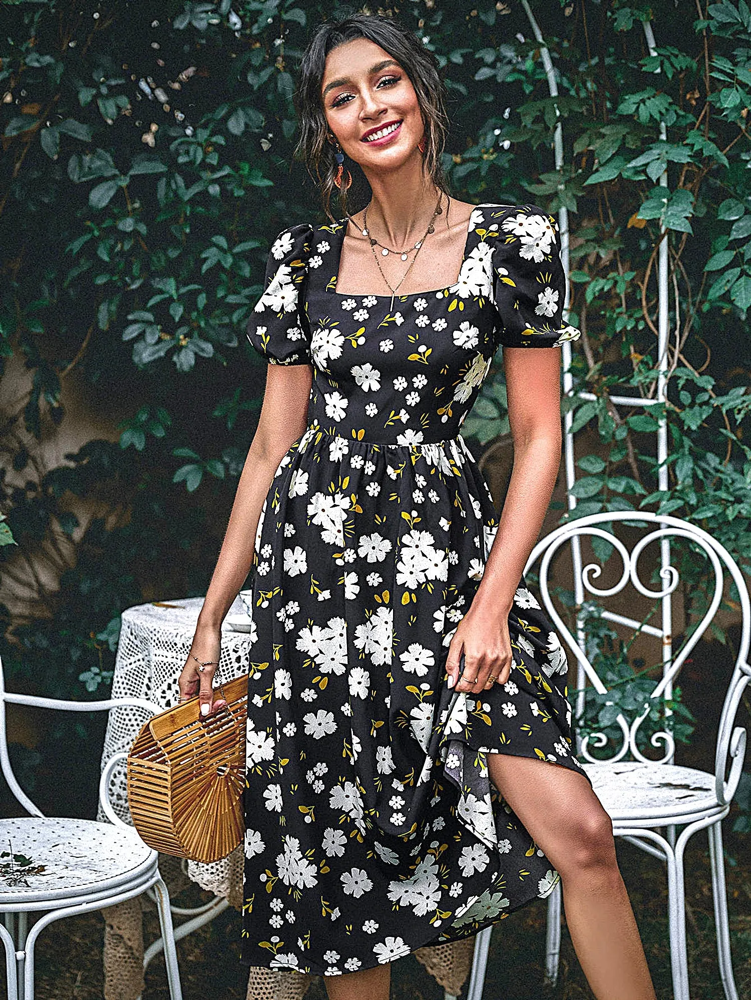 Backless Floral Midi Dress