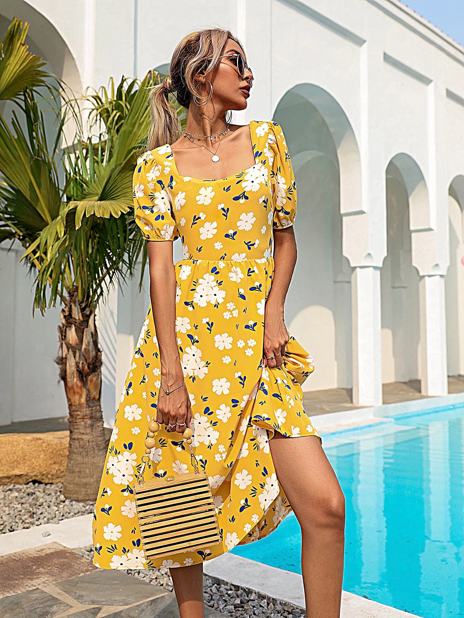 Backless Floral Midi Dress