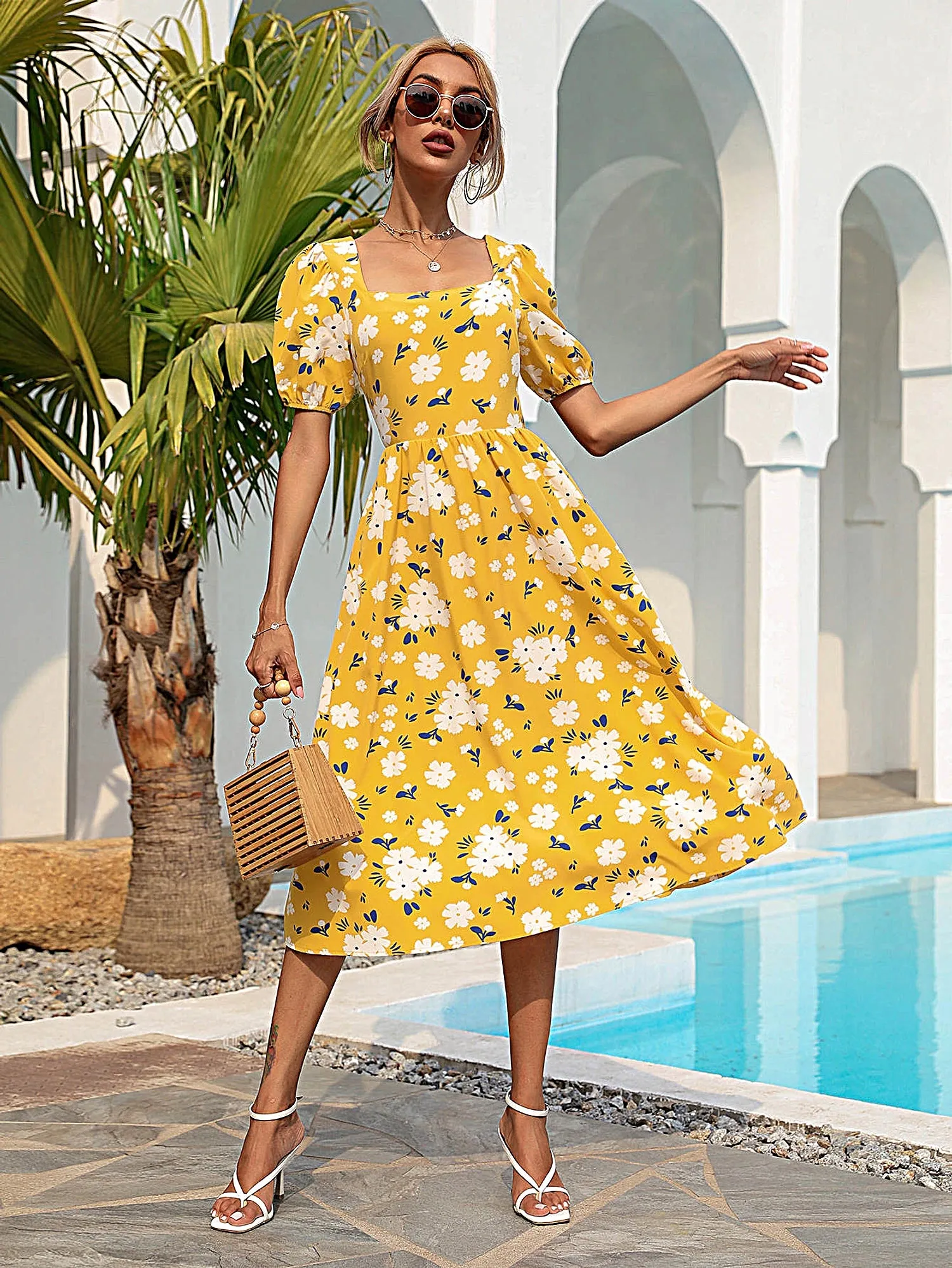 Backless Floral Midi Dress