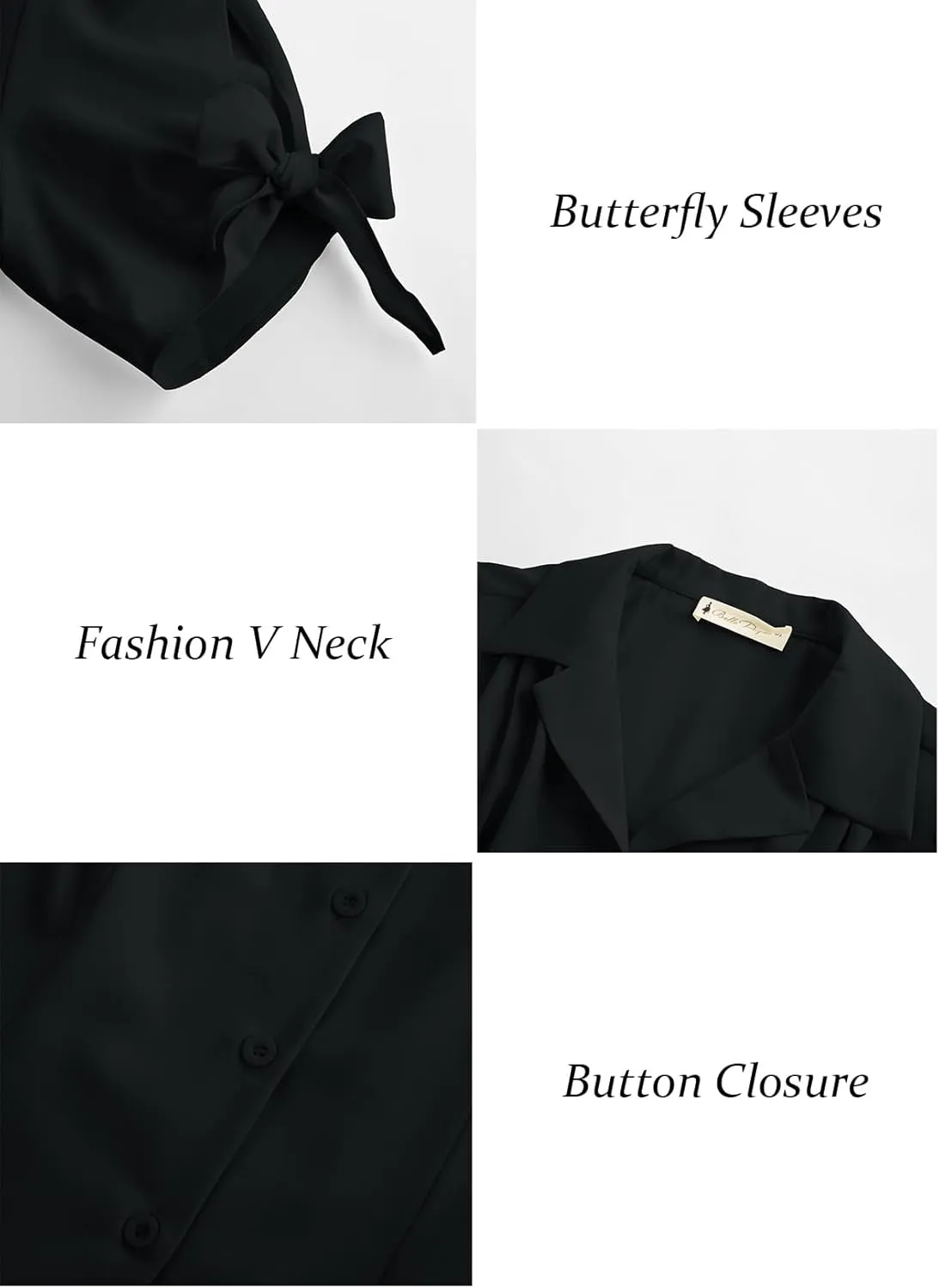 Bello Poque Women Vintage Blouse 1950s Retrt Button Up V Neck Short Bow Sleeves Blouse Shirts