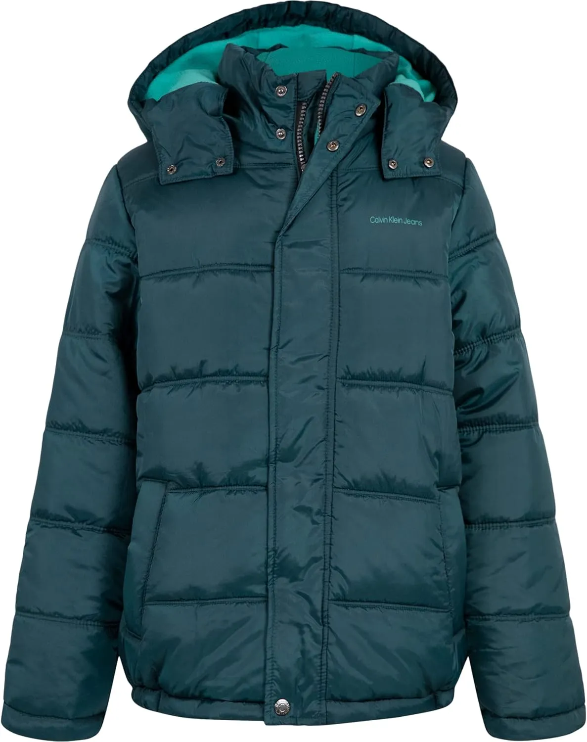 Calvin Klein Boys' Heavy Weight Hooded Bubble Jacket with Polar Fleece Lining
