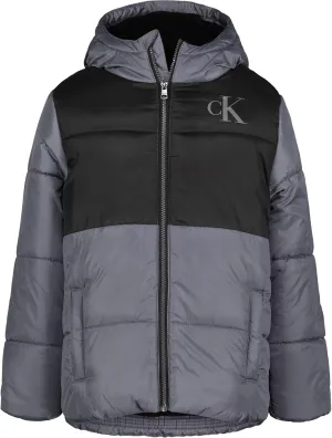 Calvin Klein Boys' Heavy Weight Hooded Bubble Jacket with Polar Fleece Lining