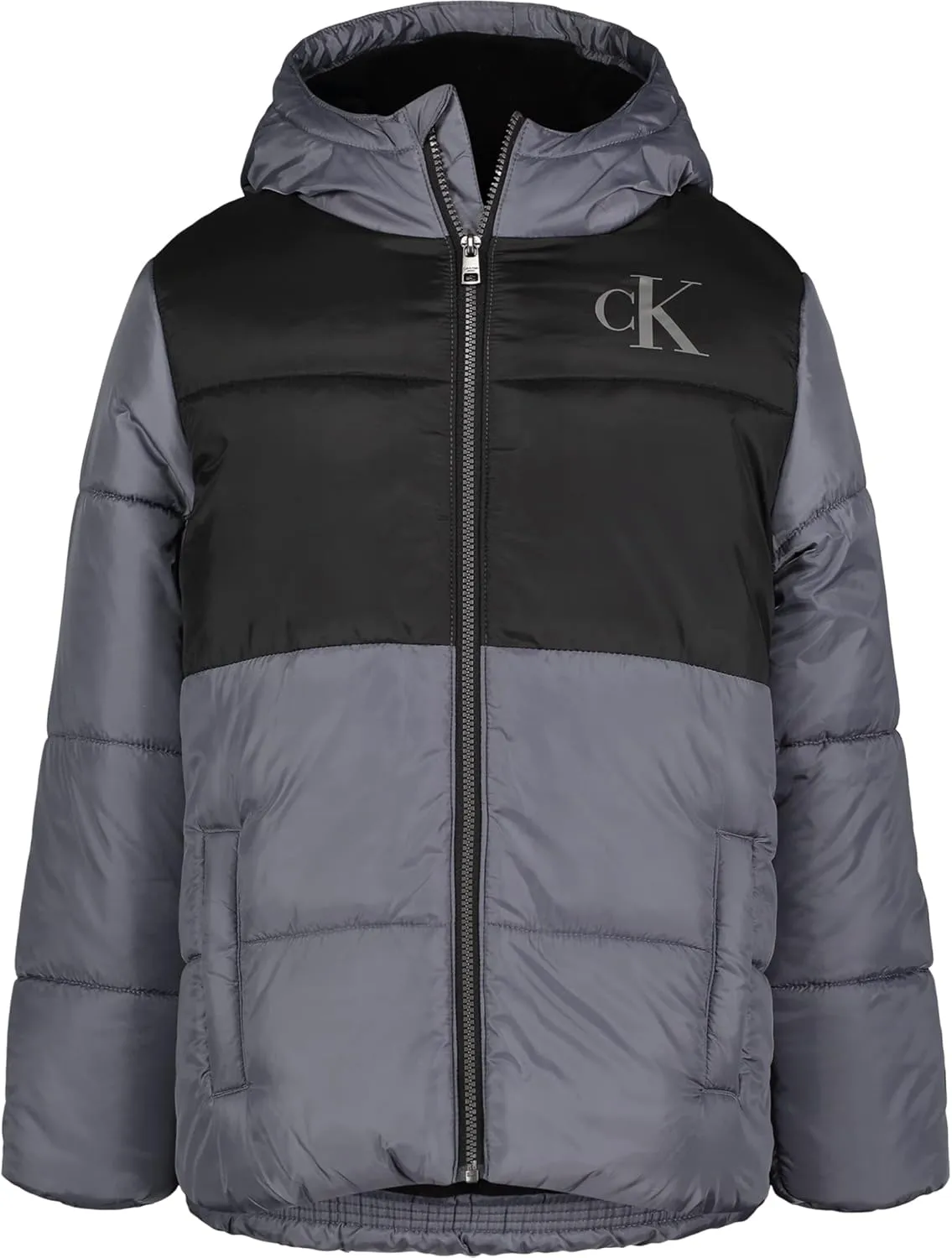 Calvin Klein Boys' Heavy Weight Hooded Bubble Jacket with Polar Fleece Lining