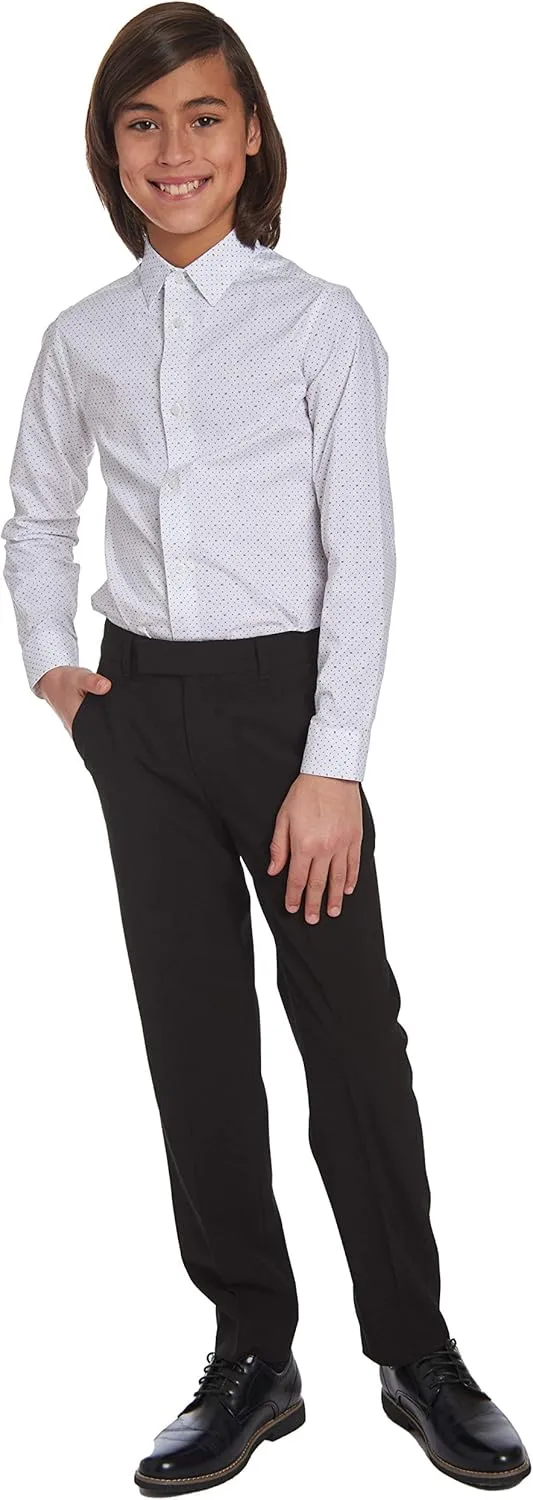 Calvin Klein Boy's Long Sleeve Patterned Dress Shirt, Button-down Style With Cuffs & Shirttail Hem