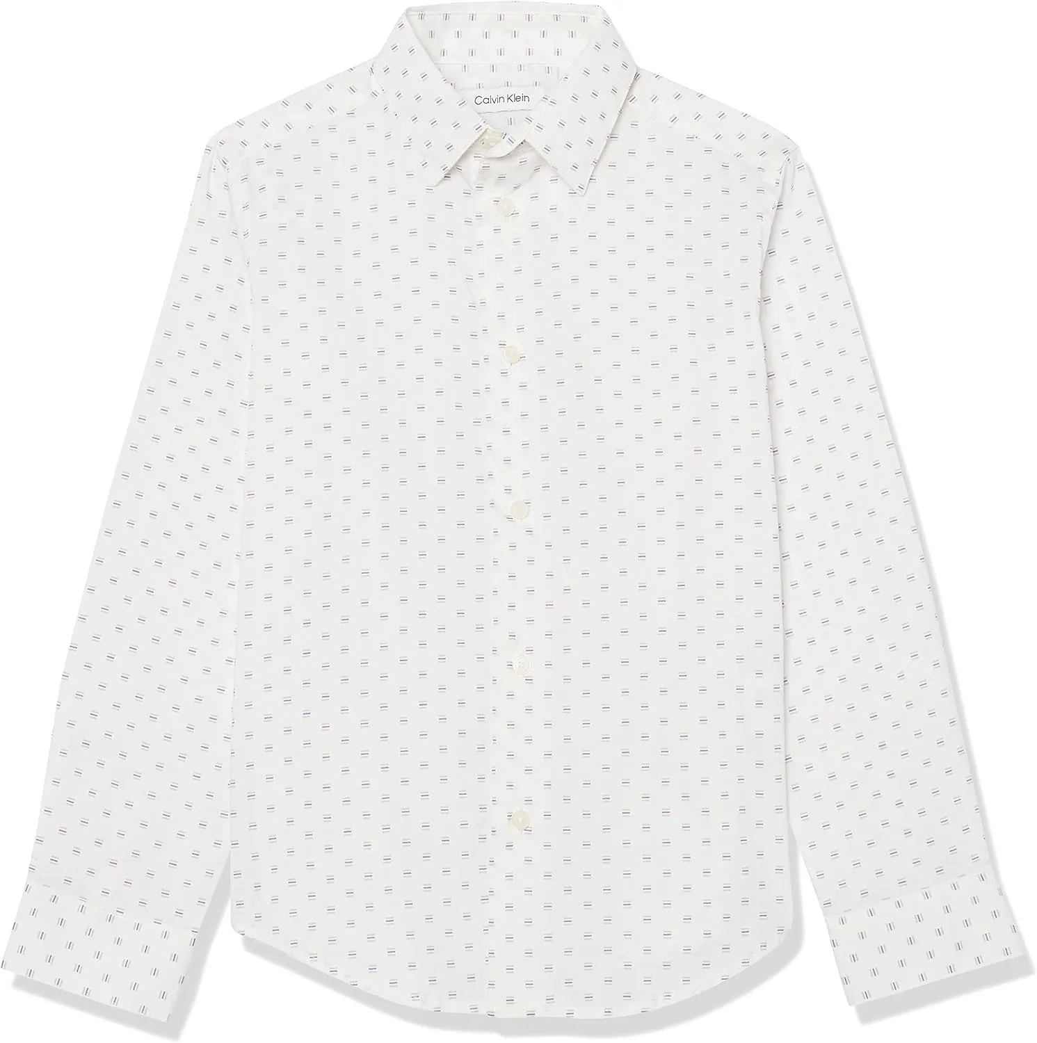 Calvin Klein Boy's Long Sleeve Patterned Dress Shirt, Button-down Style With Cuffs & Shirttail Hem