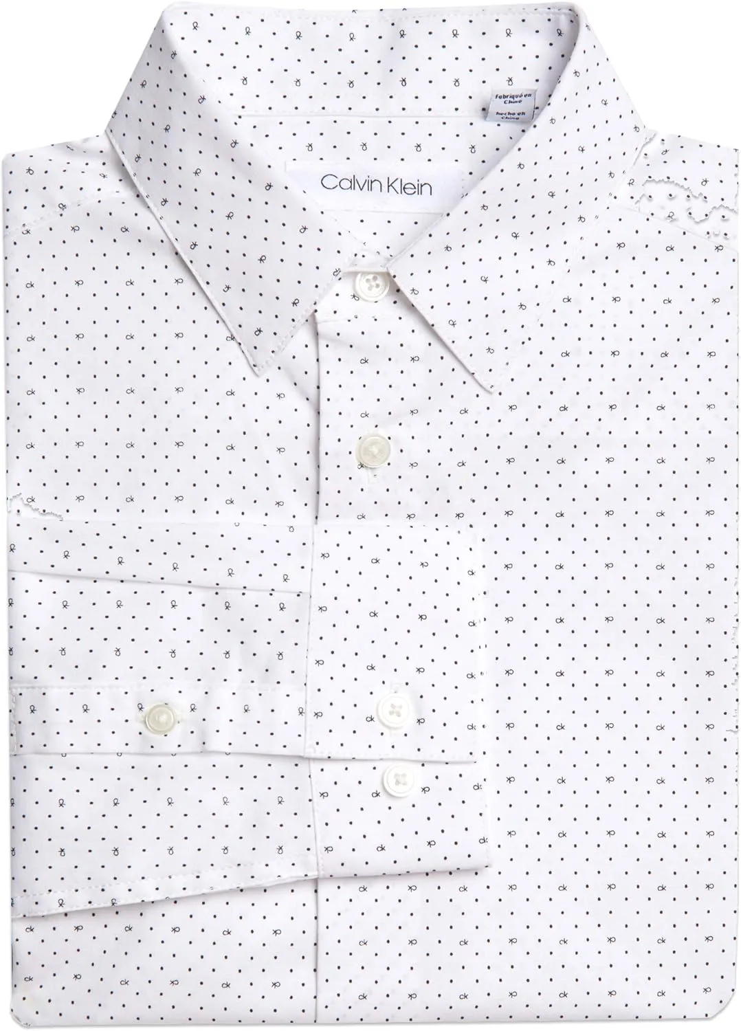 Calvin Klein Boy's Long Sleeve Patterned Dress Shirt, Button-down Style With Cuffs & Shirttail Hem