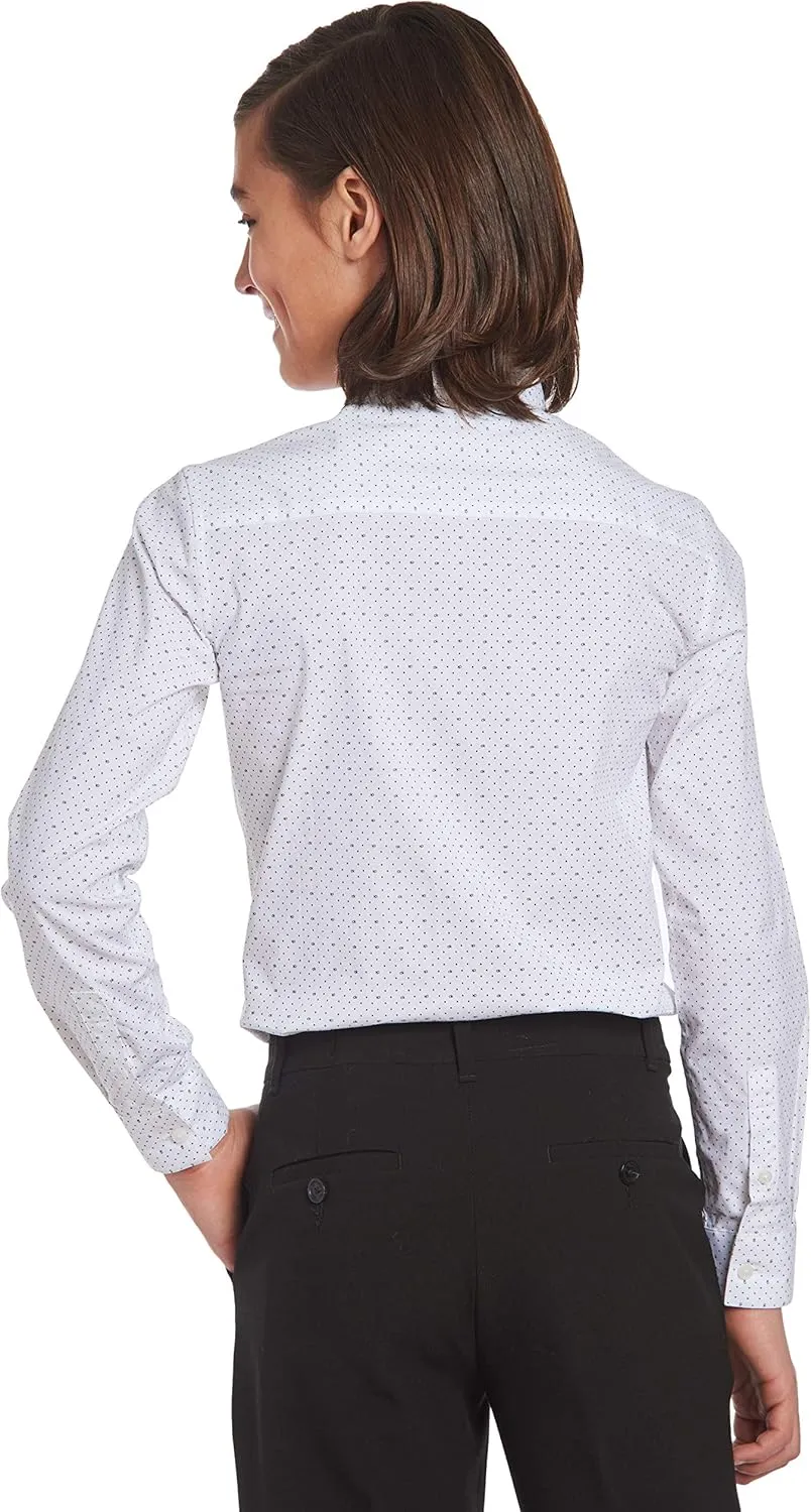 Calvin Klein Boy's Long Sleeve Patterned Dress Shirt, Button-down Style With Cuffs & Shirttail Hem
