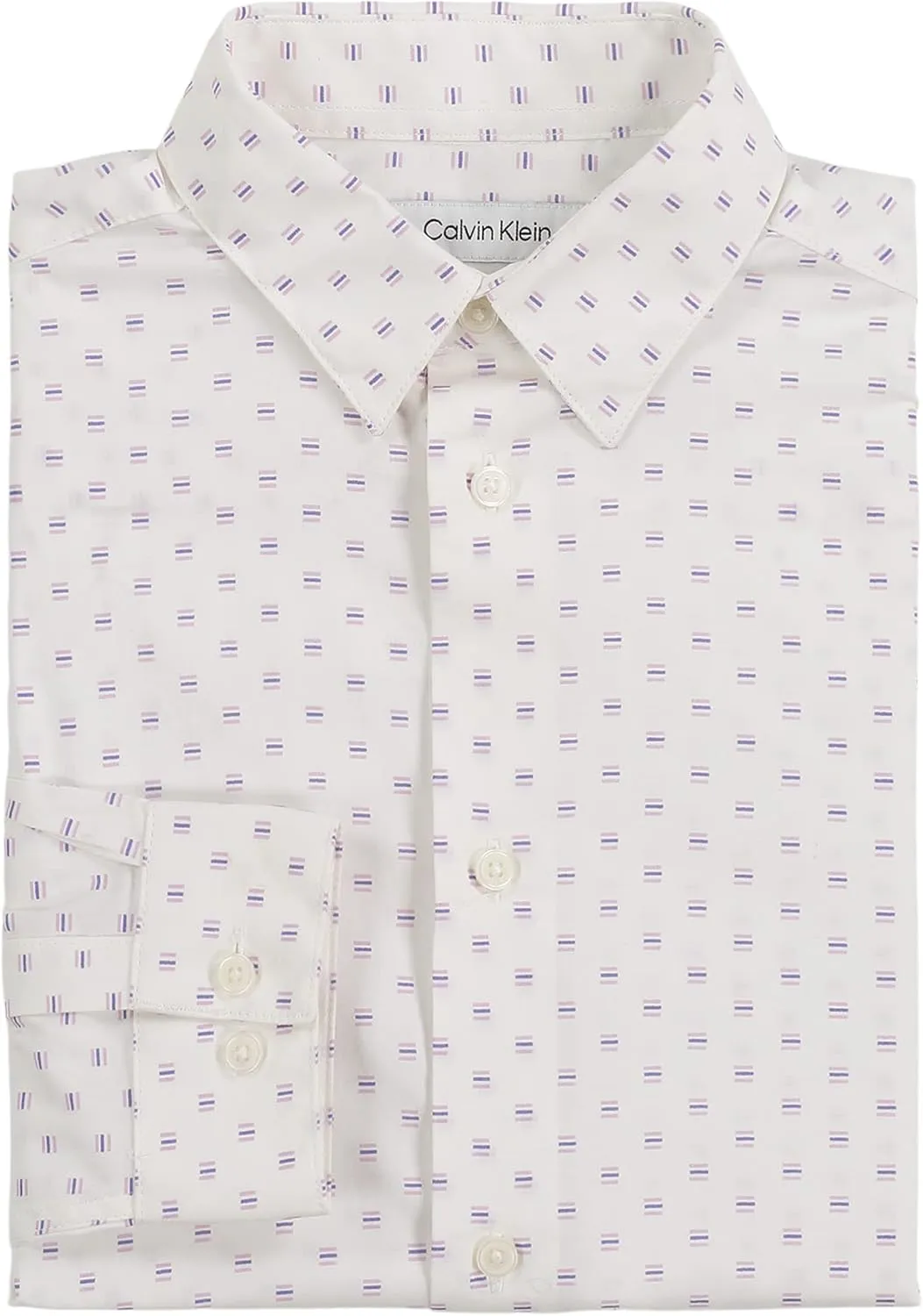 Calvin Klein Boy's Long Sleeve Patterned Dress Shirt, Button-down Style With Cuffs & Shirttail Hem