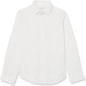 Calvin Klein Boy's Long Sleeve Patterned Dress Shirt, Button-down Style With Cuffs & Shirttail Hem